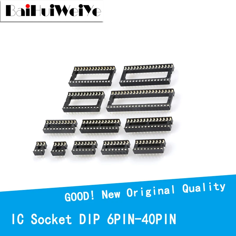 10PCS IC Socket Connector DIP6 DIP8 DIP14 DIP16 DIP18 DIP20 DIP24 DIP28 DIP32 DIP40 Pins Connector DIP Socket 6PIN TO 40PIN