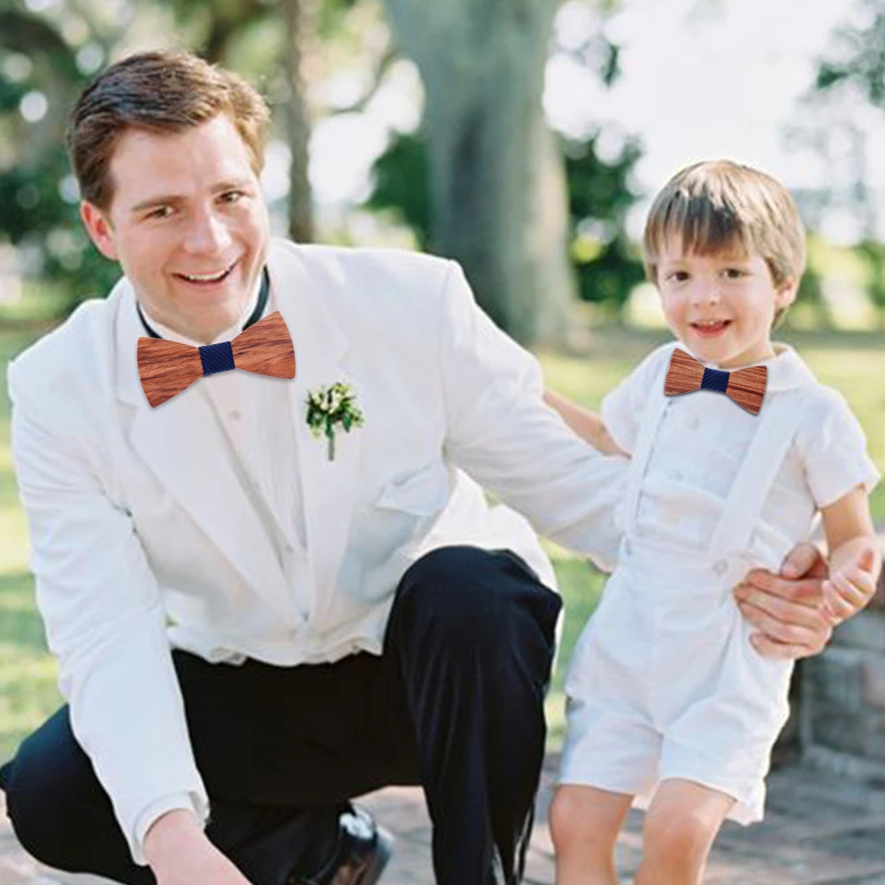 Parent-Child Bowtie Set Zebra wood  Plaid Family Butterfly Party Dinner Wedding Design Cute Bow tie Strip Navy Blue Accessory