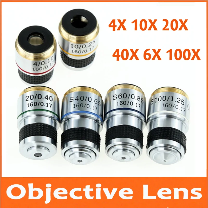 4X 10X 20X 40X 60X 100X Biological Microscope 185 Professional Achromatic Objective Precision Copper Core Objective Lens 20.14mm