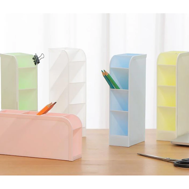 Multi-function Obliquely Inserted 4 Grid Desktop Pen Holder Office School Storage Case Plastic Box Pen Organizer