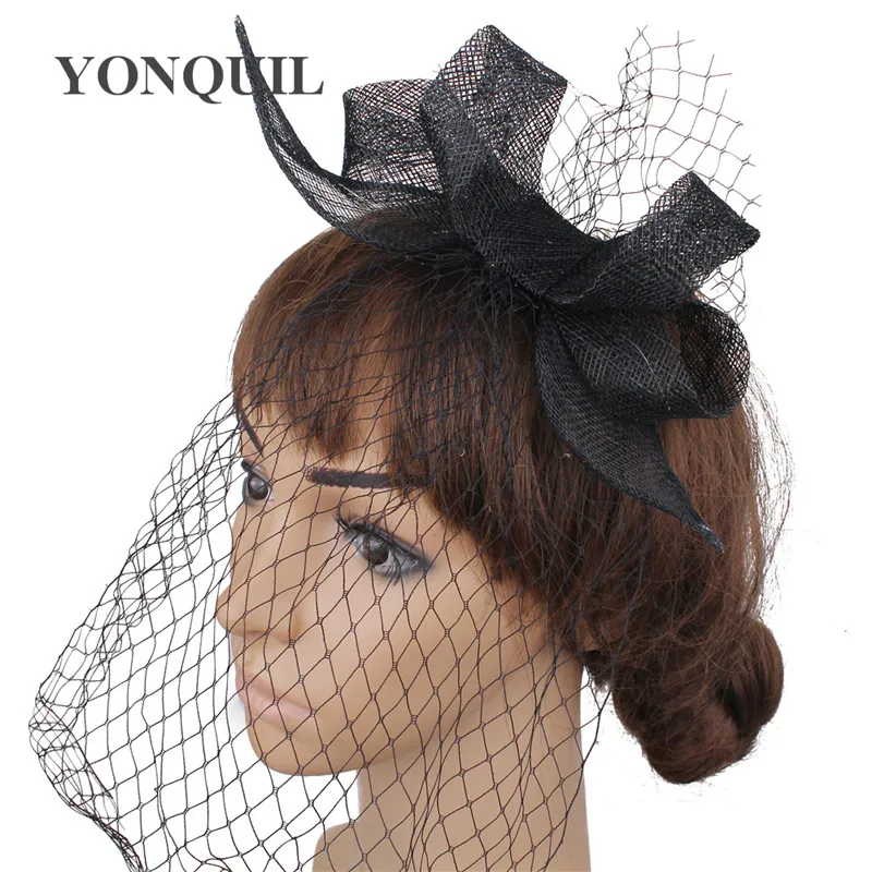 Véus de beleza para mulheres, turbante sólido, chapéu fascinator, prata, sinamay, vintage, acessórios de cabelo, tiara para mulheres, casamento,