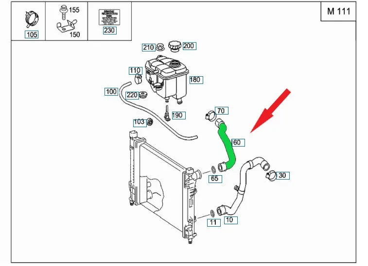 2035010882 Radiator Upper Hose Mercedes C180 Mercedes C200 Mercedes C230 Compressor W 203 Coolant Hose Pipe