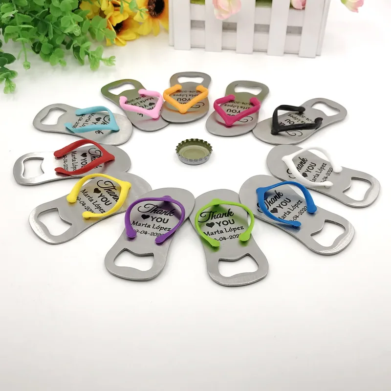

60PCS Baby Christening Birthday Party Giveaways Custom Printing LOGO Flip Flop Bottle Openers Colorful Thong Sandals Opener