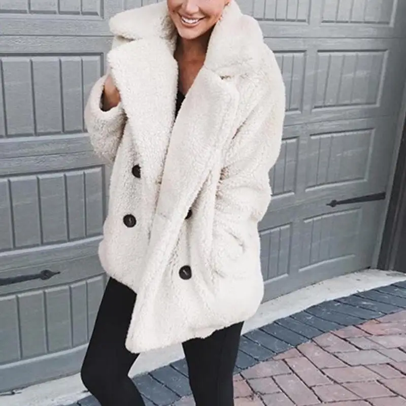 Women Faux Fur Coats Teddy Coat Long Sleeve Fluffy Fur Jackets Winter Warm Female Jacket Oversized Women Casual Winter Coat 2021