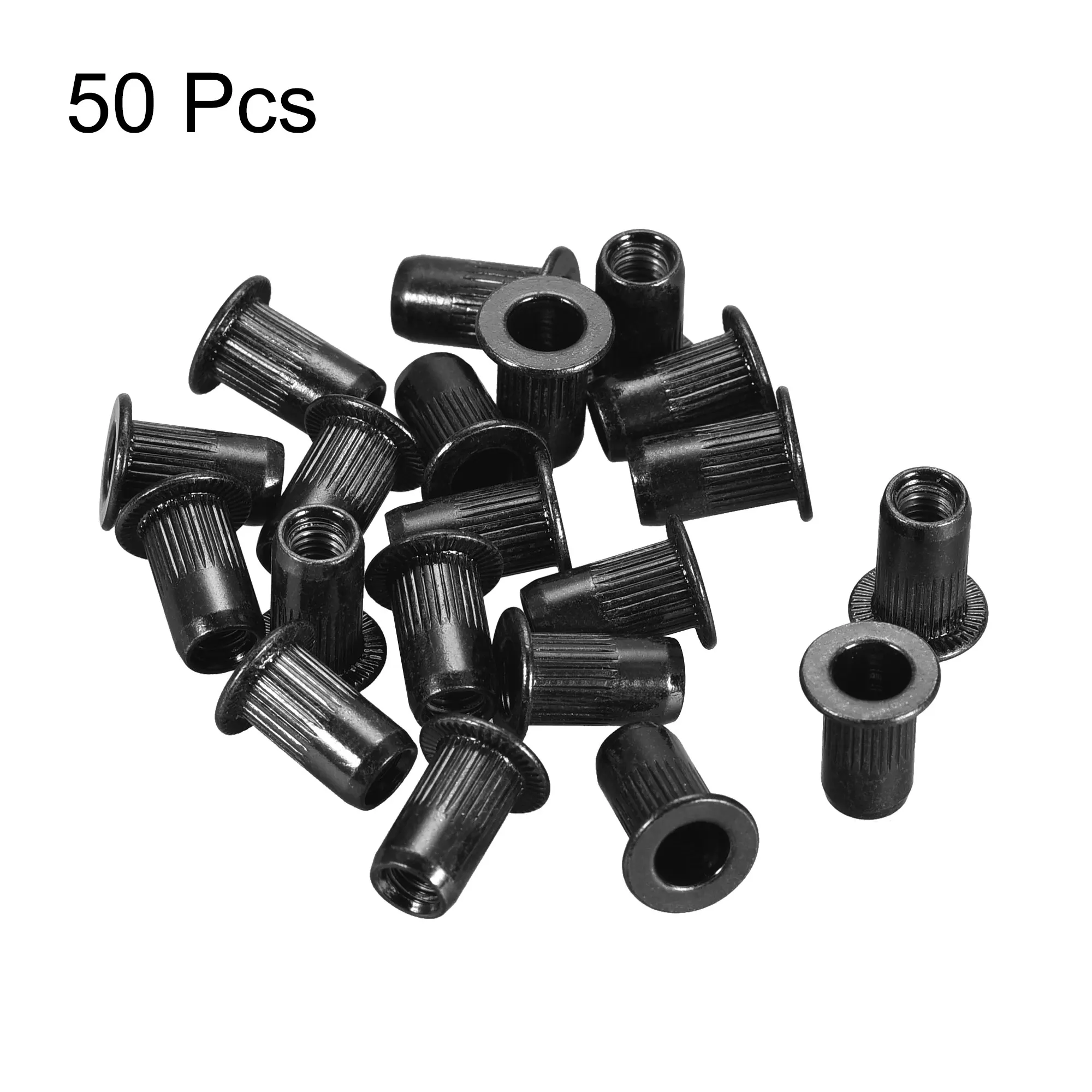 Uxcell 50Pcs M4 Rivet Nuts Carbon Steel Zinc-Plated Knurled Flat Head Threaded Insert Nut for Screw Attachments Black