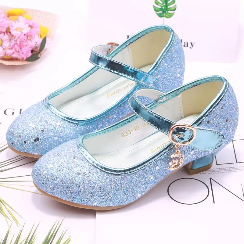 Kinderen Prinses Schoenen student dansschoenen voor Meisjes Hoge Hak Sandalen Jurk Paars Kinderen Lederen Glitter Kristallen Schoenen Banket