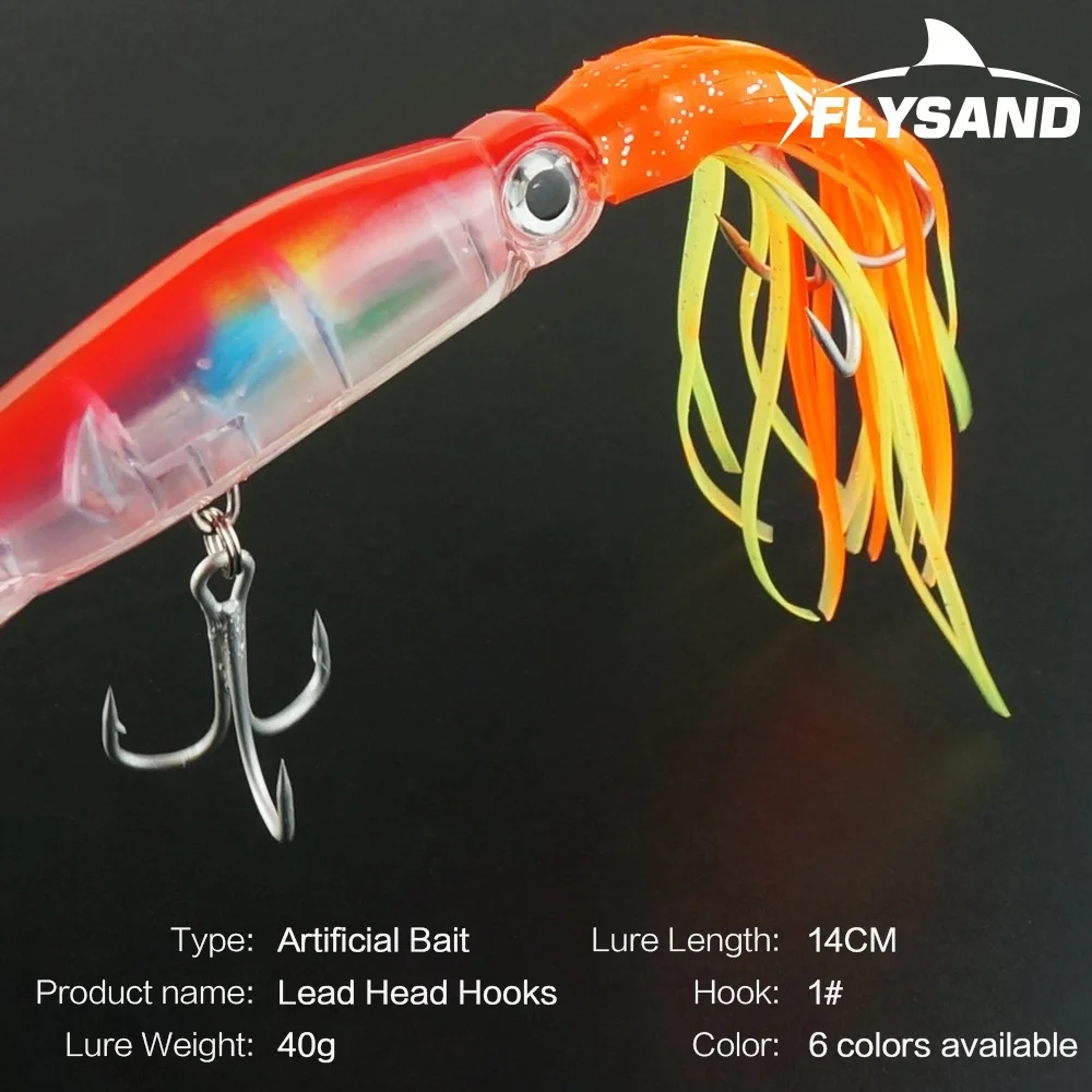 FLYSAND-Señuelos de Pesca duros de calamar de simulación grande, cebo de pulpo Swimbait realista con 2 anzuelos triples, accesorio de pesca