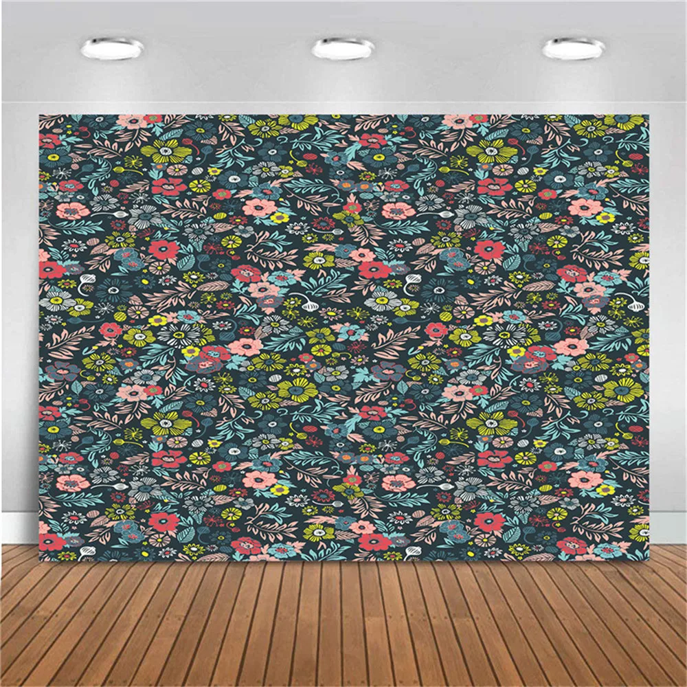 Backdrop Photo Floral Background Colourful Leaves Printed Girls Children Birthday Party Thin Vinyl Backdrops Decoration