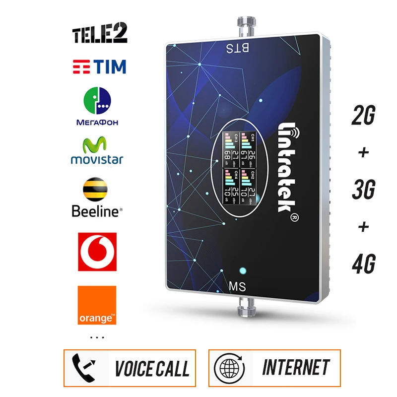 Imagem -02 - Lintratek Amplificador Celular de Quatro Faixas B20 800 900 1800 2100 2600 Lte Gsm 2g 3g 4g Sinal Booster B28 700 850mhz Repetidor Kit