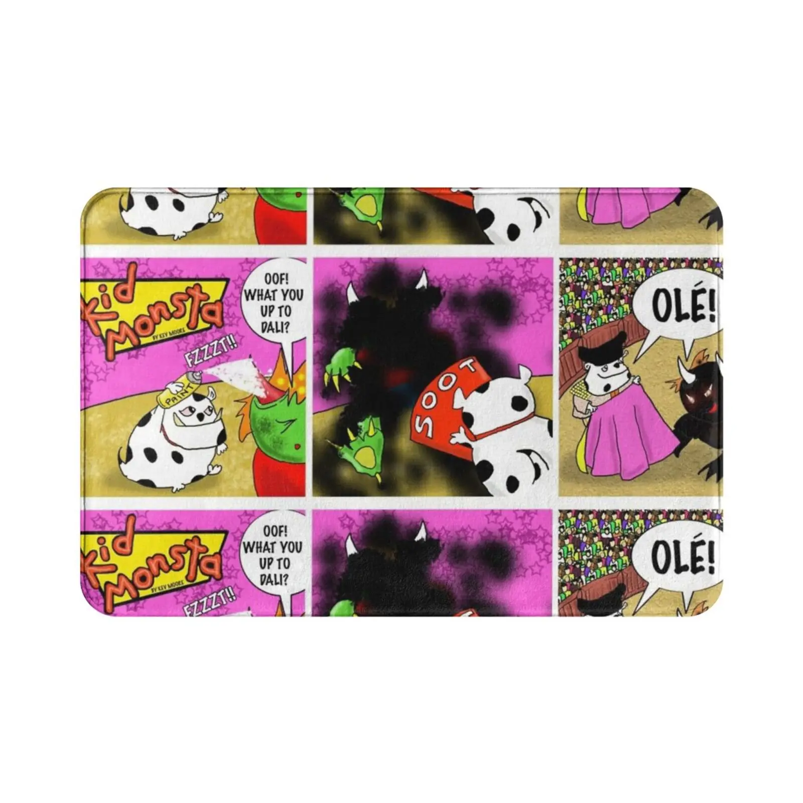 Kid Monsta Triptych 10 Carpet Mat Rug Cushion Soft Cartoon Comic Character Humour Bullfight Toro Totero Corrida