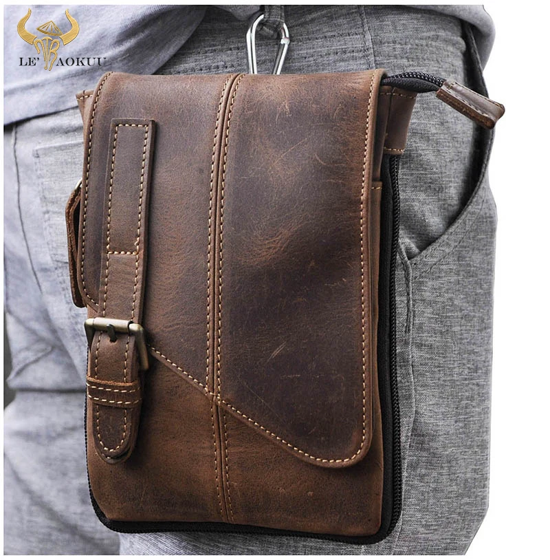 Genuine Cow Leather Travel Multi-function Small Messenger Crossbody One Shoulder Bag Fanny Waist Belt Pack For Men Male 611-1