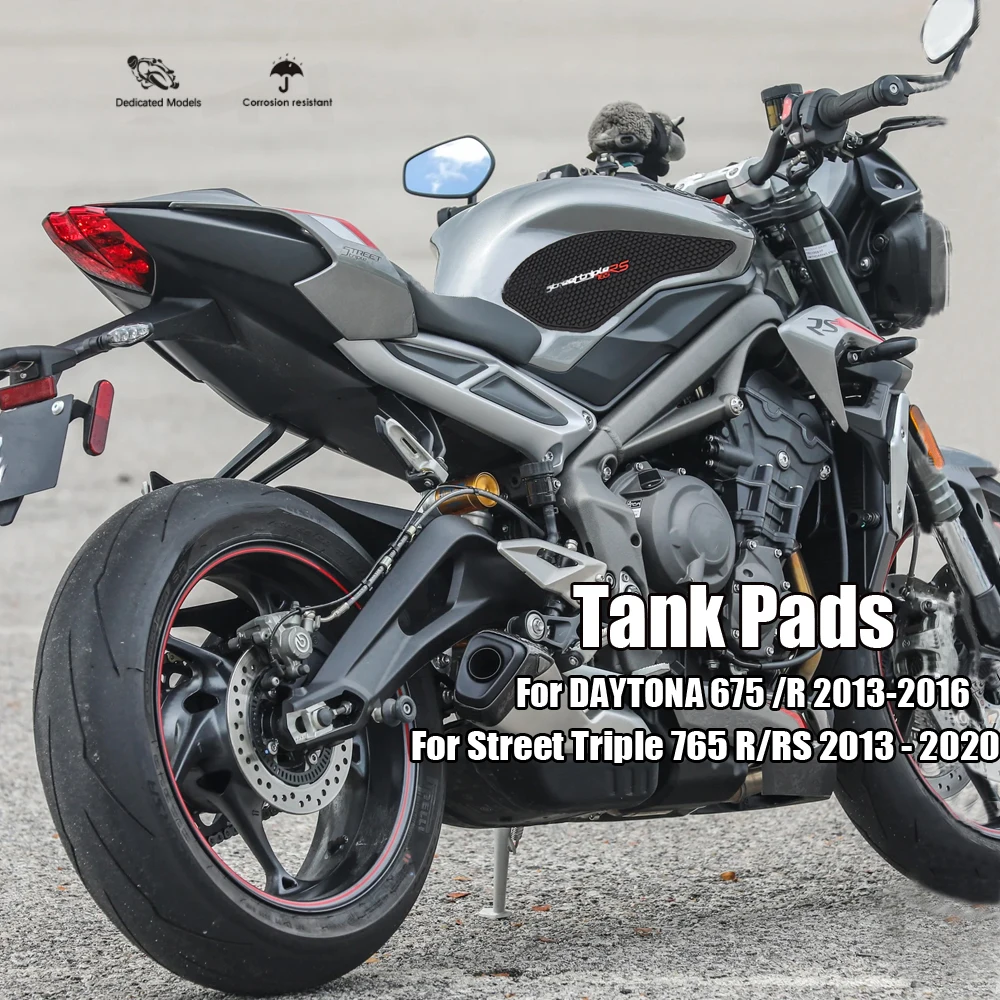 Moto Gymkhana Anti-slip 탱크 패드 DAYTONA 675 /R Street Triple 765 R/RS 2013 - 2020 용 사이드 가스 니 그립 트랙션 패드