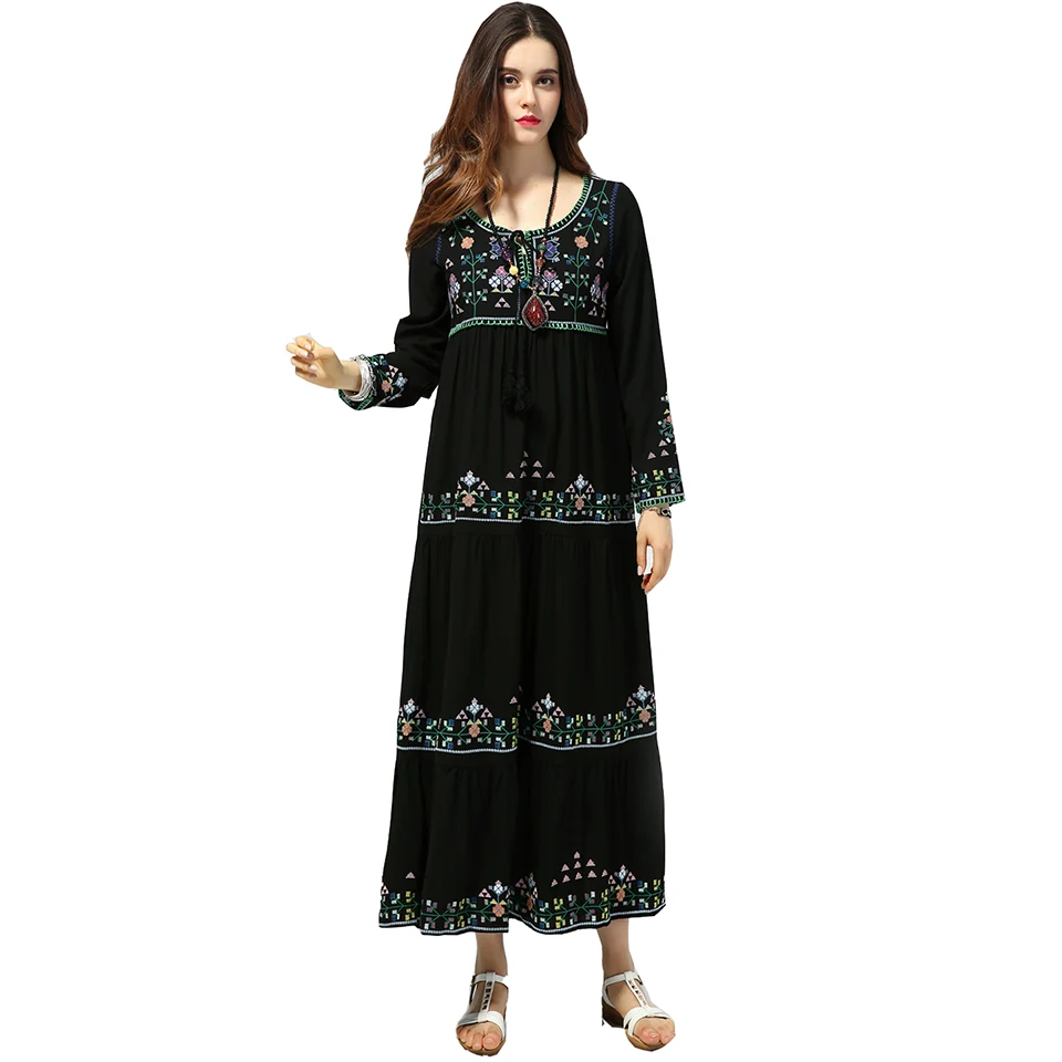 Khale Yose Spring Maxi Dress manica lunga Vintage Boho Dress donna abiti da ricamo floreale Gypsy Chic Cotton Party Clothing nuovo