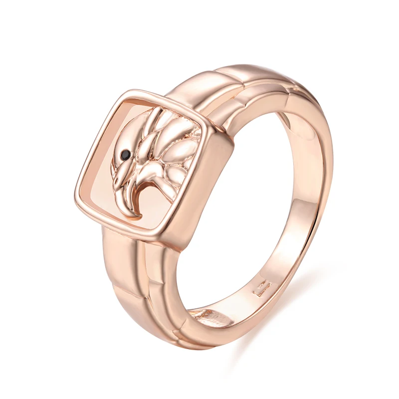 FJ-Anillo de boda con diseño de águila para hombre y mujer, sortija de gran tamaño, Color oro rosa, 585