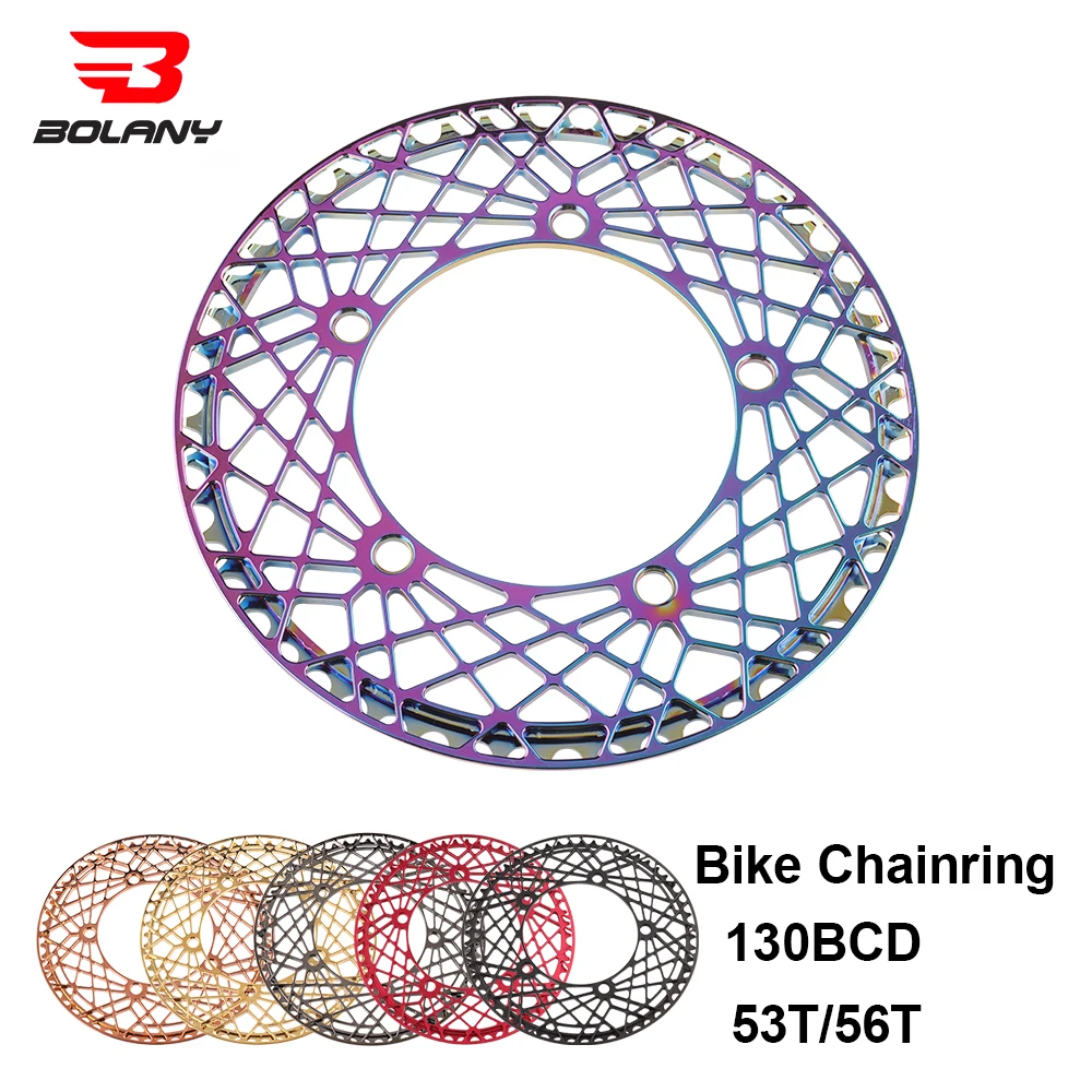 BOLANY 130 BCD BMX Folding Bike Chainwheel CNC AL Hollow Design Ultralight Chain Wheel 53T 56T Rainbow Plating Chainring