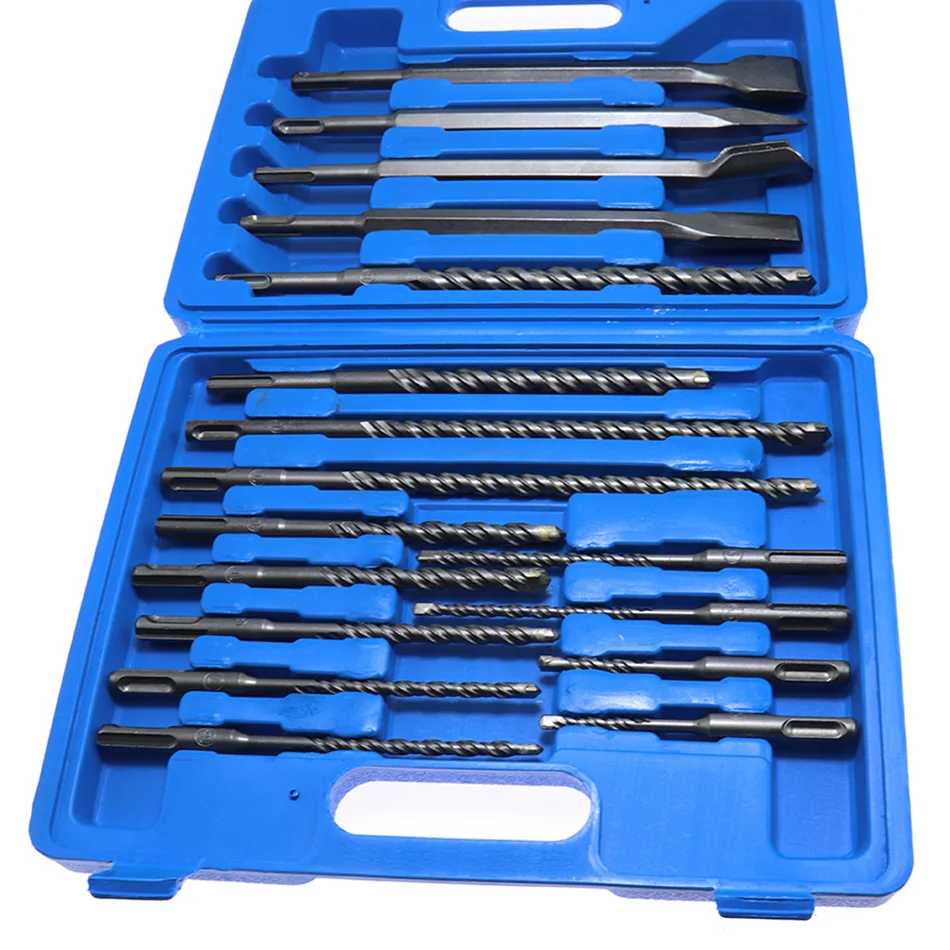17pcs Set di punte per trapano a percussione elettrico Sds scalpello scatola di plastica gambo impatto rotante calcestruzzo muratura scanalatura nuovo