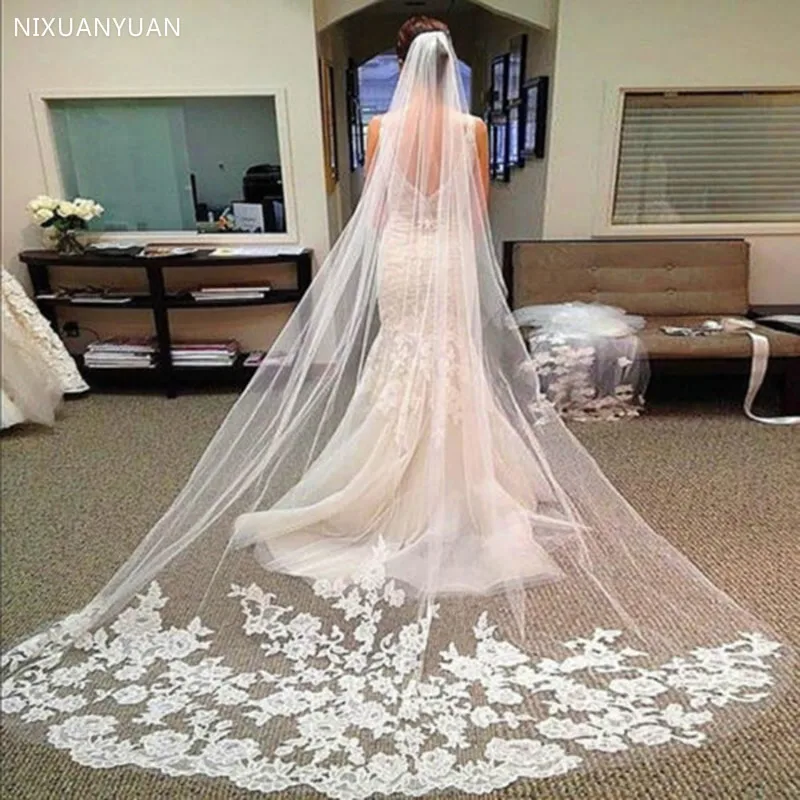 Wholesale 3M One Layer Lace Edge White Ivory Catherdal Wedding Veil Long Bridal Veil Cheap Wedding Accessories Veu De Noiva