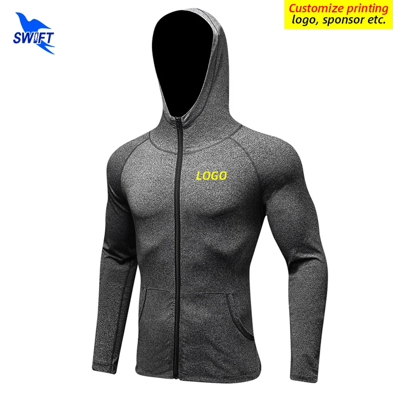 Customize LOGO Hooded Running Jackets Men Breathable Quick Dry Gym Fitness Hoodies Sportswear Hoody Coat Zipper Yoga Sweatshirts