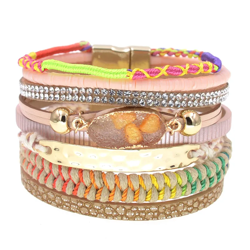 WELLMORE leather bracelets for women bohemia bracelets multilayer wide charm Bracelets & Bangles Female fashion Jewelry