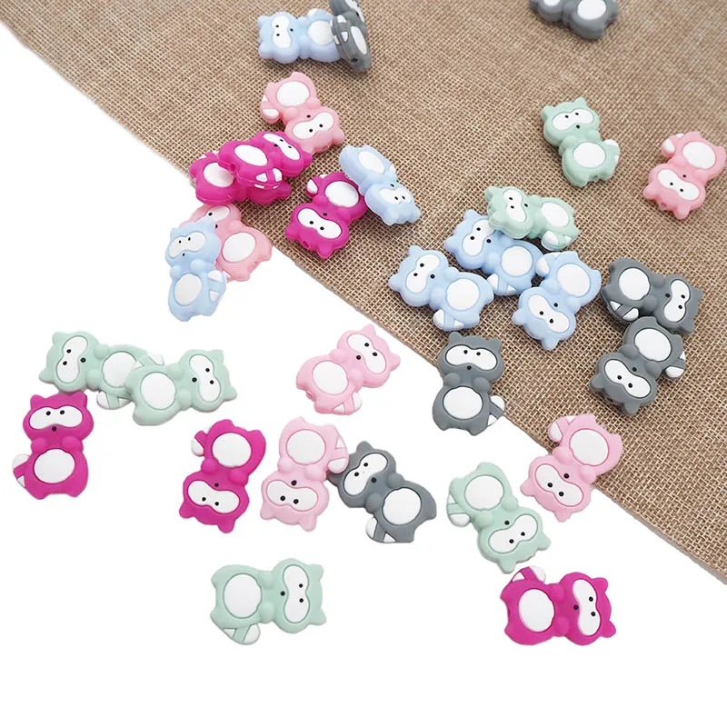 

Chenkai 10PCS BPA Free Silicone Raccoon Beads Baby Animal Cartoon Teether Bead For DIY Chewing Dummy Pacifier Chain Accessories