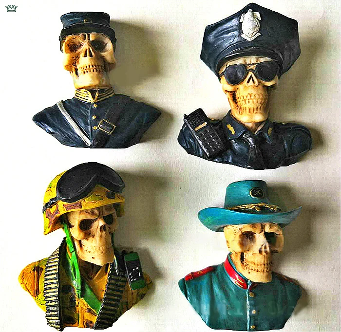 World War II Skull American Soviet Soldiers Retro Personalized 3D Creative Stereo Resin Refrigerator Magnet for Collection