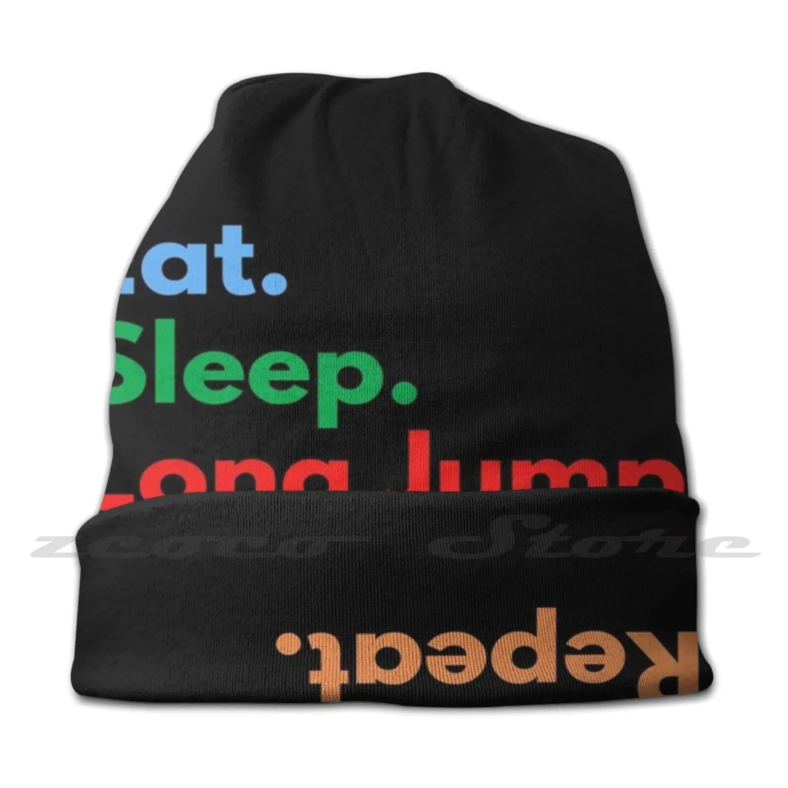 Eat. Sleep. Long Jump. Repeat. Diy Pullover Cap Knit Hat Plus Size Keep Warm Elastic Soft Long Jump Eat Sleep Repeat Colorful