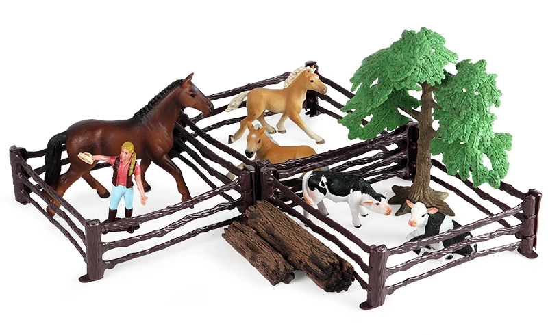 Oenux Simulation Bauernhof Zaun Szene Spielzeug Bäume Haus Bauer Einhorn Tiere Modell Miniatur Handwerk Hause Dekoration Nette Kinder Geschenk – Detail 5