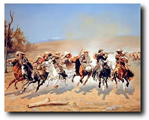 Western Wall Decor A Dash for the Timber Cowboy Shoot Out Southwest Art Print Poster 8x12