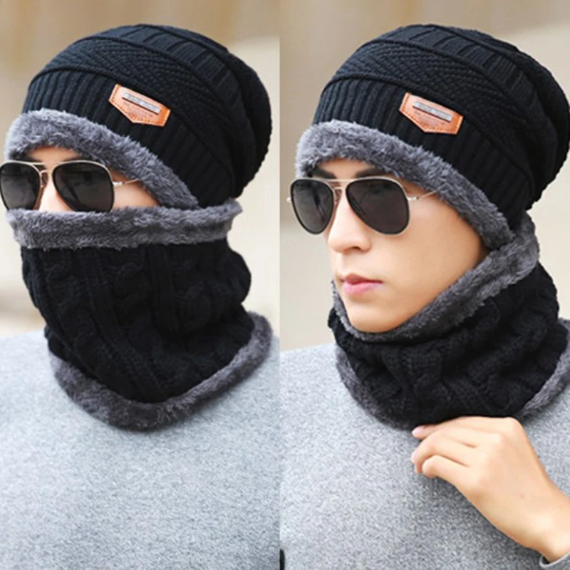 Men's Winter Hats Skullies Beanie Hats Winter Hats Men's And Women's Wool Scarf Hat Suit Face Mask Gorras Bonnet Knitted Hat