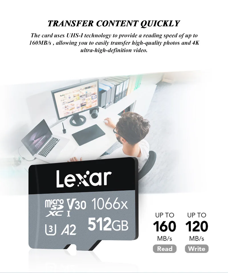 Original Lexar Professional Micro TF-Karte 1366x 64GB 128GB Flash-Karte V30 A2 Klasse 10 SDXC Max 160MB/s für Kamera – Detail 2