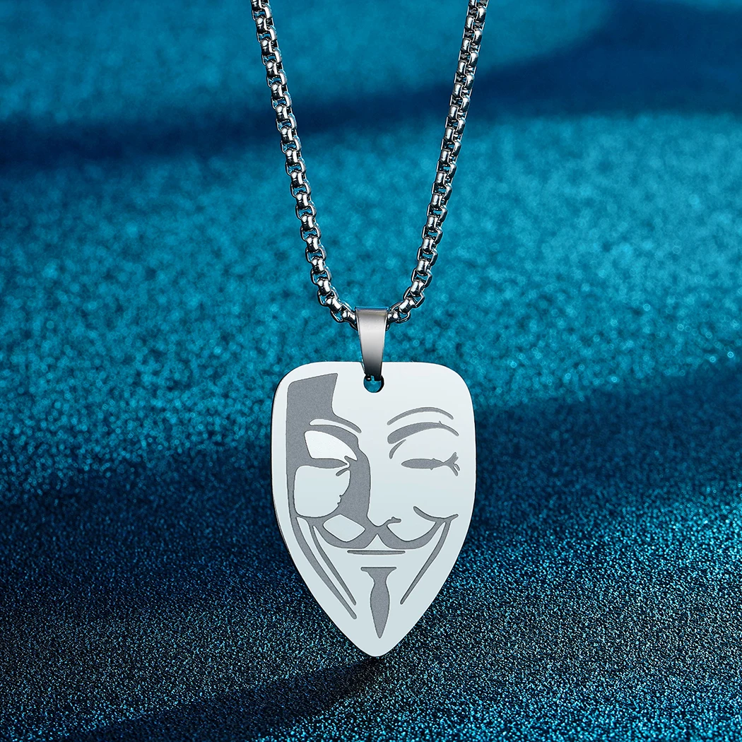 Chandle Stainless Steel Guy Fawkes Mask Pendant Necklace Anonymous Pendant V for Vendetta for Men and Women