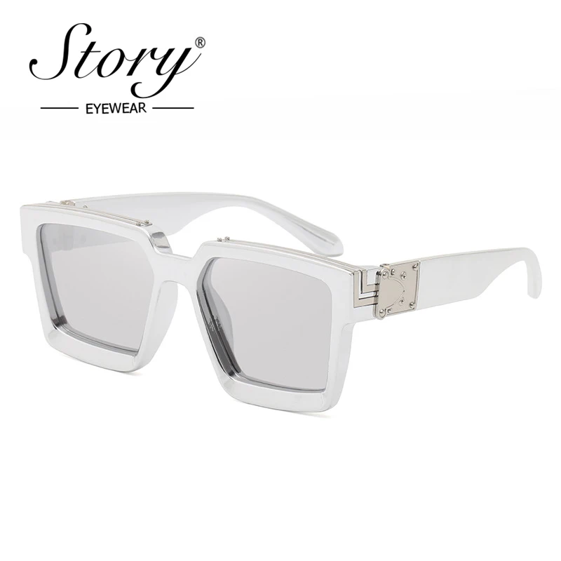 

STORY Retro Steampunk Square Sunglasses Men 2020 Luxury Brand Design Vintage Sliver Frame Mirrored Driving Sun Glasses S86229F