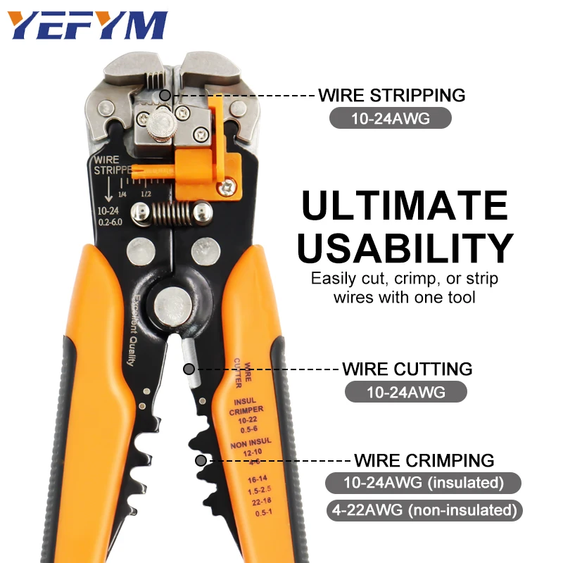 Wire stripper pliers 0.25-6mm²/10-24AWG YE-1 cable cutter practical automatic Multifunctional Repair crimping Tools