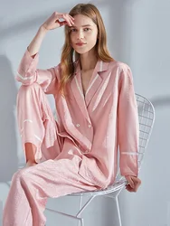 100% Nature Silk Pajama for Women Pink Pyjamas PJ Set Homewear Full Sleeve Sleepwear Summer Homeclothes Satin Silk Pijamas Femme