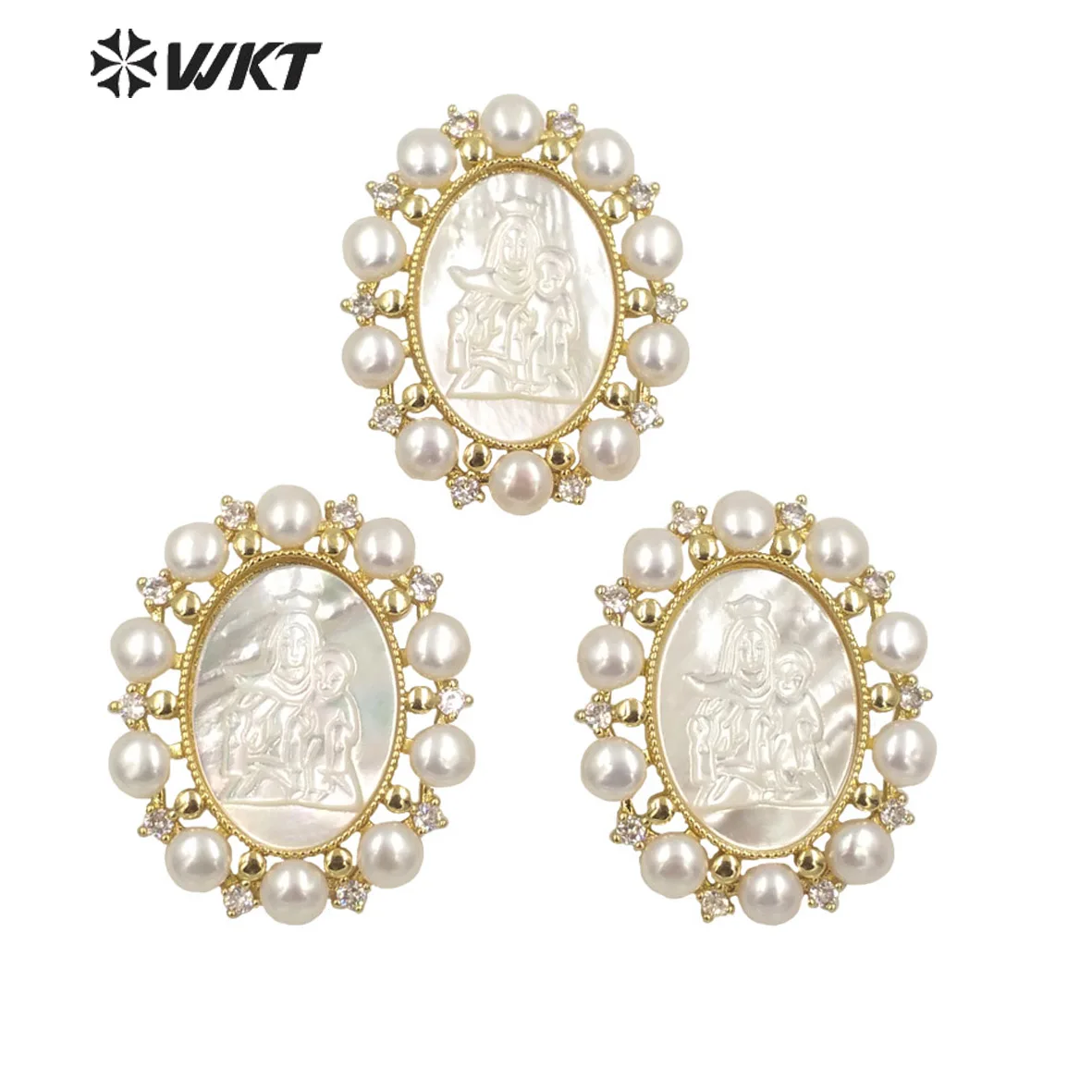 

WT-JP274 Personality Trend Gold Plated Natural Freshwater Pearl Pendant Female Irregular Five Pearl Cross Shape Pendant