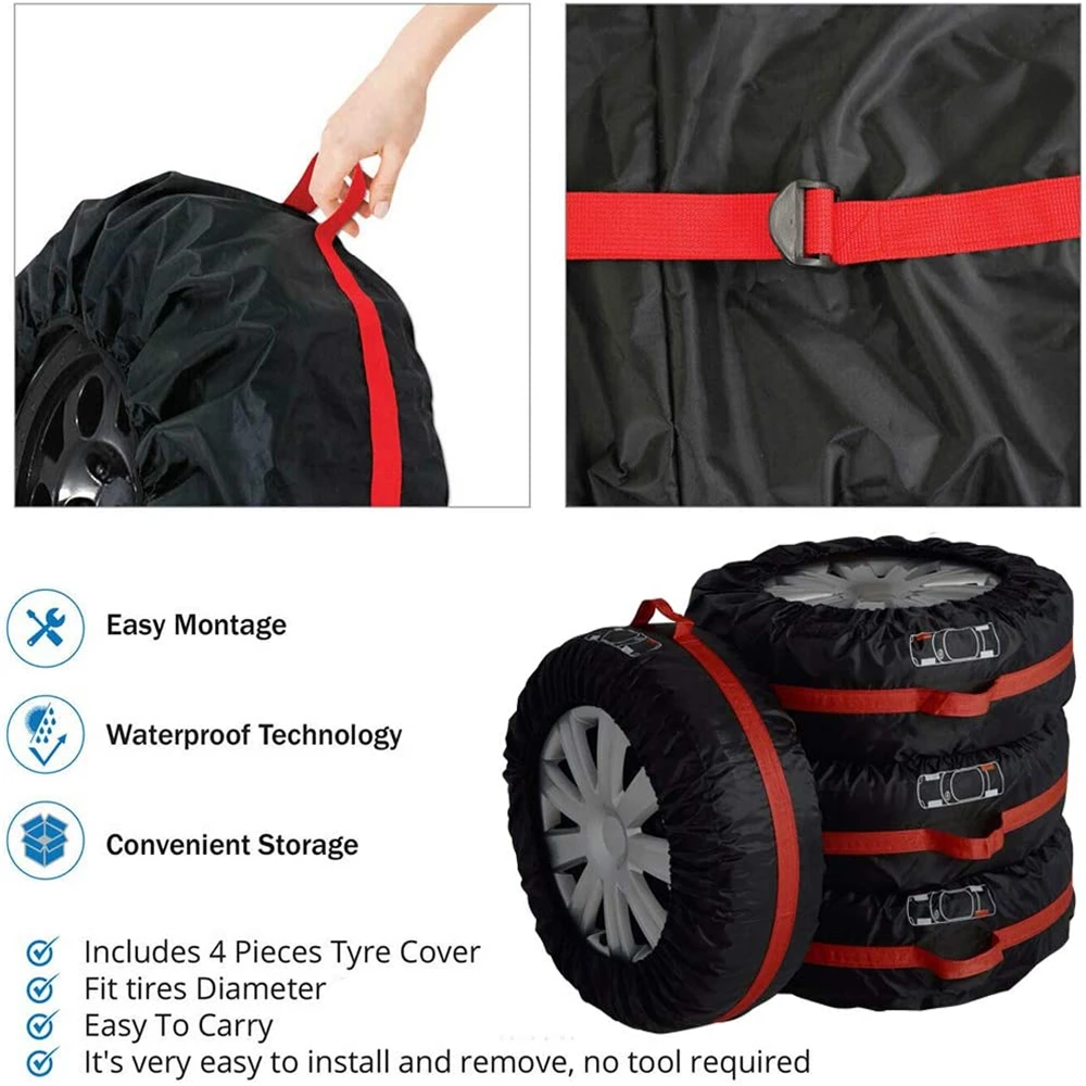 4Pcs Universal Car Spare Tire Covers Adjustable Seasonal Tyre Storage Bags Dustproof Waterproof Tire Tote Wheel Protection Cover