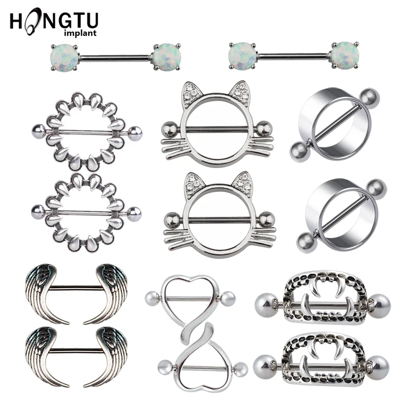 

2PCS Fashion Nipple Ring 14G Barbell Nipple Shield 7 Shapes Stainless Steel Nipple Barbell Punk Breast Piercing Jewelry