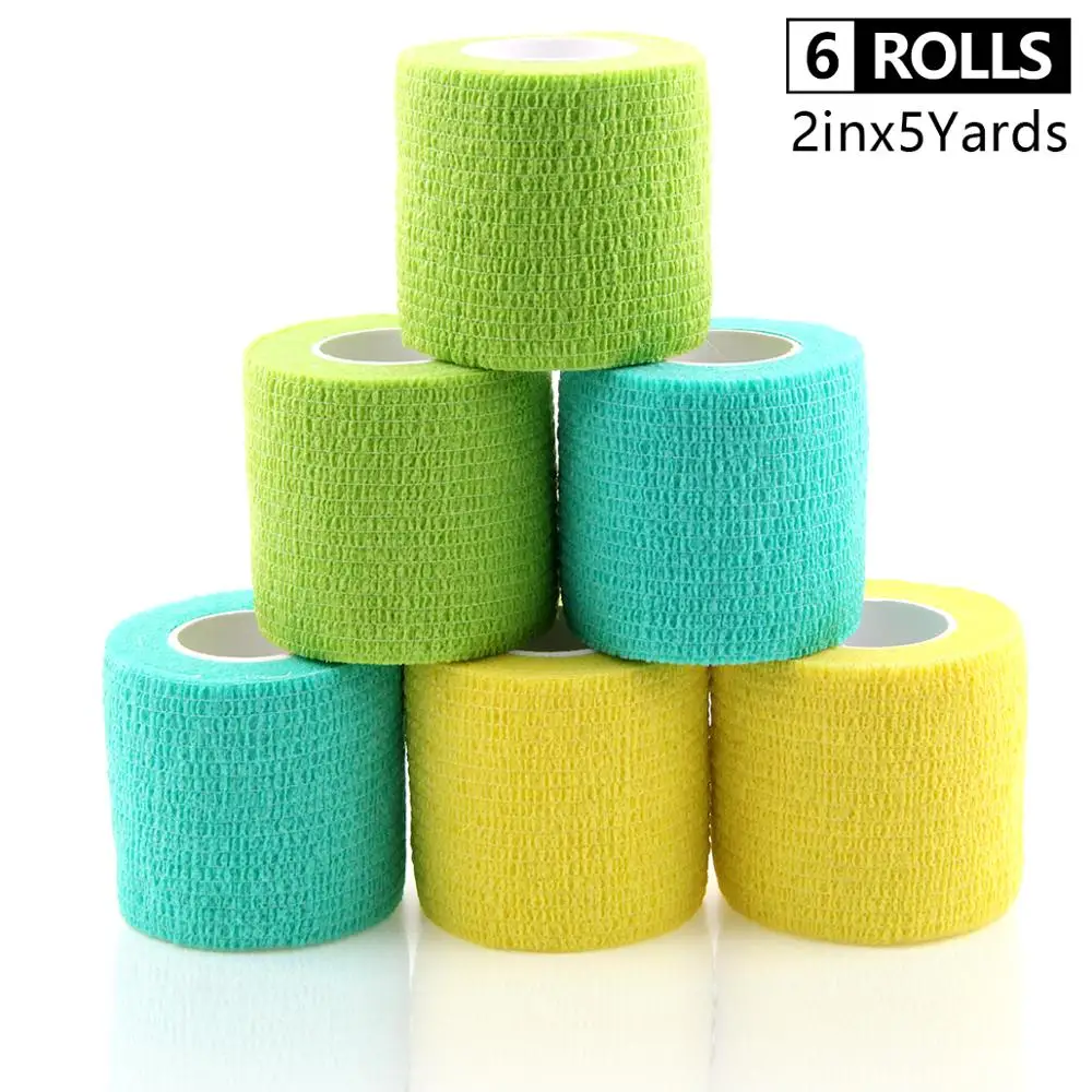 6 Rolls Self-Adhesive Bandage Waterproof Non Woven Gym Exercise Sport Tape Breathable Wrist Wraps Cohesive Bandage 5cm*4.5m