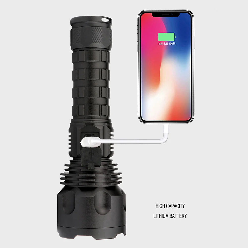 Potente linterna LED con 4 núcleos P70 lámpara con zoom 5 modos de iluminación soporte de antorcha LED para lámparas de caza de carga Mircro