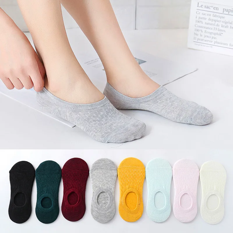 10-teiliges 5-Paar Damen-Socken-Hausschuhe-Set, einfarbig, unsichtbare Bootssocken, atmungsaktiv, rutschfest, Silikon, keine Show, kurze Söckchen – Detail 1