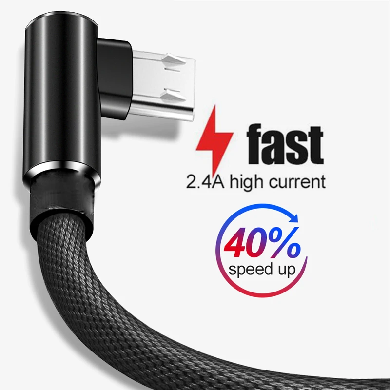 Micro USB Cable for Android Devices L-shape 1M 2M Charging Cord 90 Degree Nylon Braided Wire for Huawei Sony LG micro USB cord