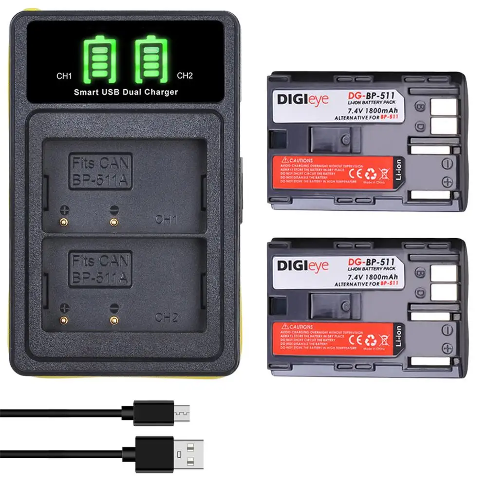 

BP-511 BP-511A BP511 Battery + LED Dual Charger for Canon EOS 5D 10D 20D 30D 40D 50D D30 D60 G1 G2 G3 G5 G6 Pro 1 Pro 90