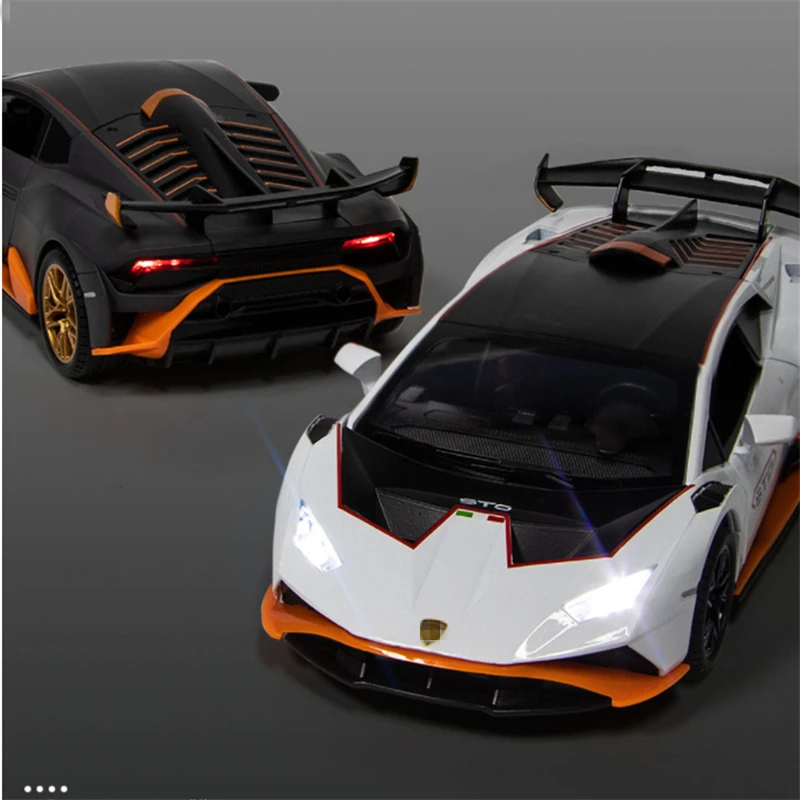 1:24 HURACAN STO Alloy Sports Car Model Diecasts Metal Toy Racing Car Model Simulation Sound and Light Collection Kids Toy Gift