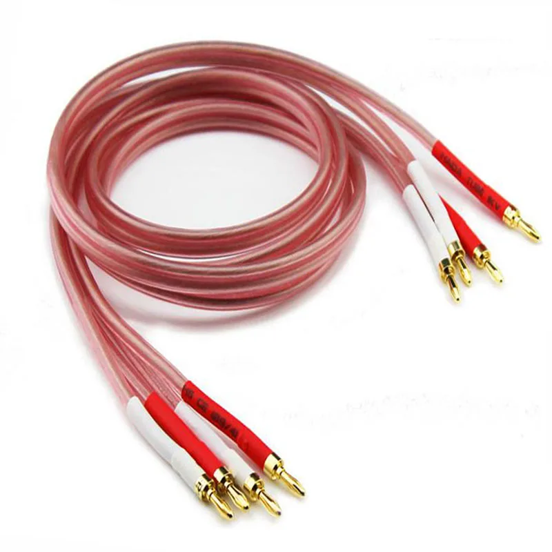 1 pair  audio Hi-end DIY HIFI Gold Plated 4 banana plugs to 4 banana plugs 4 core OFC Silver Plated speaker cable Cord Wire