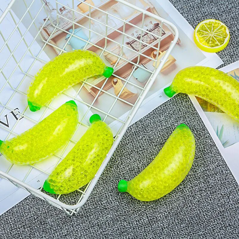 12cm Cute Banana with Small Soft Beads Relieve Pressure Hand Fidget Toy TPR Squeeze Decompression Toys Adults Children Kids Gift