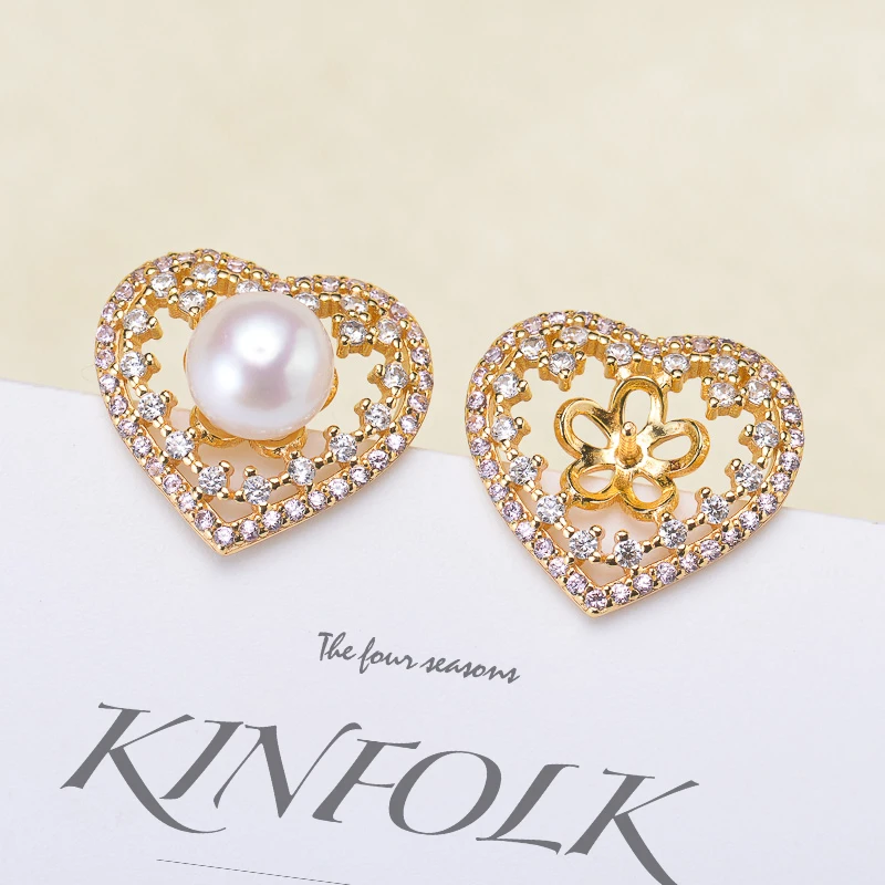 

Luxury Shinning Heart Stud Earring Base Women DIY Pearl Jewelry Fittings Accessory