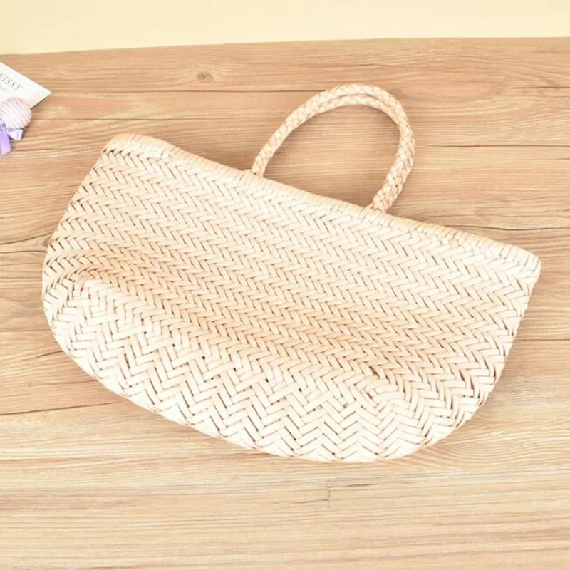 Women\'s Genuine 100% Leather Woven Shoulder Bag Cool Weaving Bucket Handbags French Casual Tote Purse Cowhide Cross Handle Bags