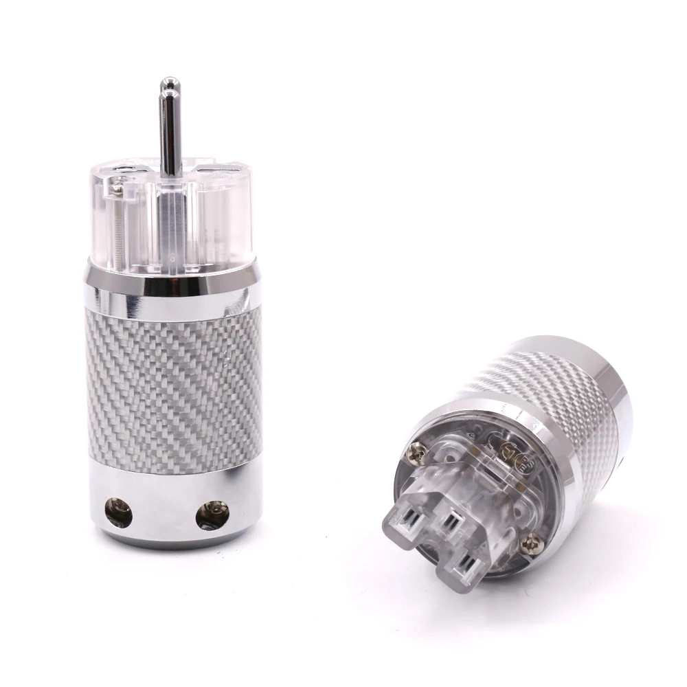 WCF4ETR Hi-End Carbon Fiber Rhodium Plated SCHUKO EU Schuko Power Plug Electrical Connector+IEC Jack For Hifi  Power Cable 20mm