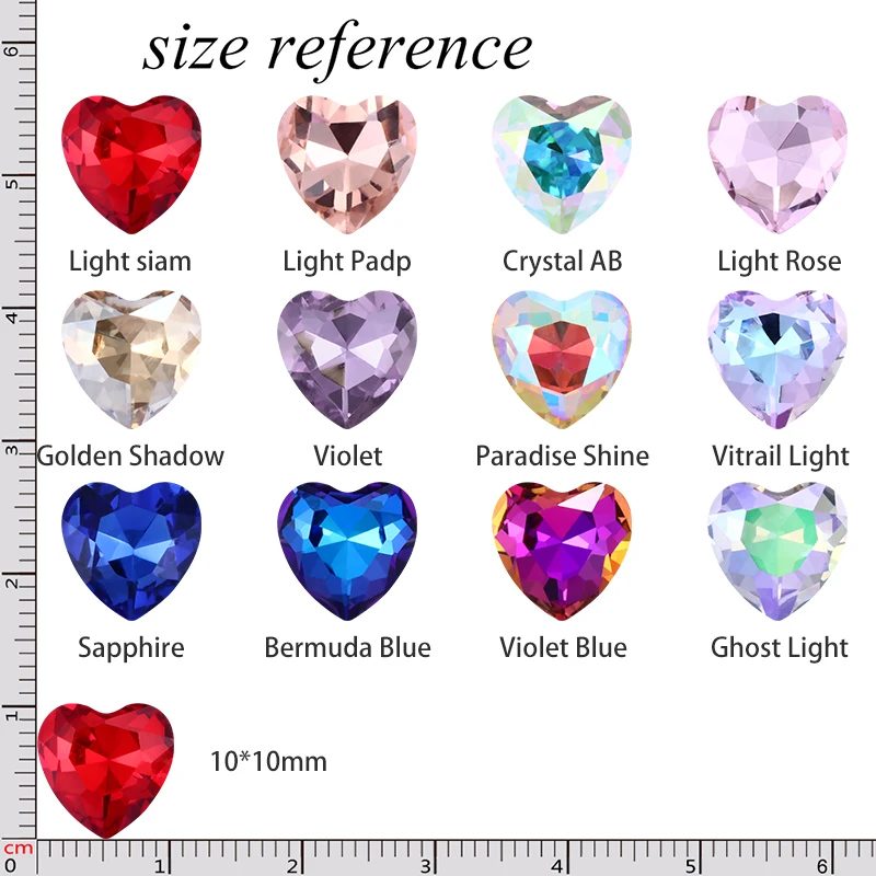 Diamantes de imitación de cristal con forma de corazón, piedras coloridas de cristal K9 para manualidades, vestido Strass, decoración de ropa, cuentas de joyería