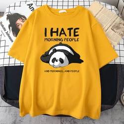 Lazy Panda I Hate Morning People dibujos animados hombres ropa Casual todo matemático camisetas de algodón de gran tamaño transpirable hombre de manga corta